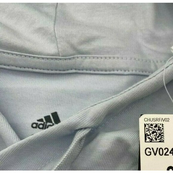 Adidas Long Sleeve Jersey Hooded Sweatshirt T-Shirt Halo Blue/White GV0246 Sz S - Picture 5 of 6